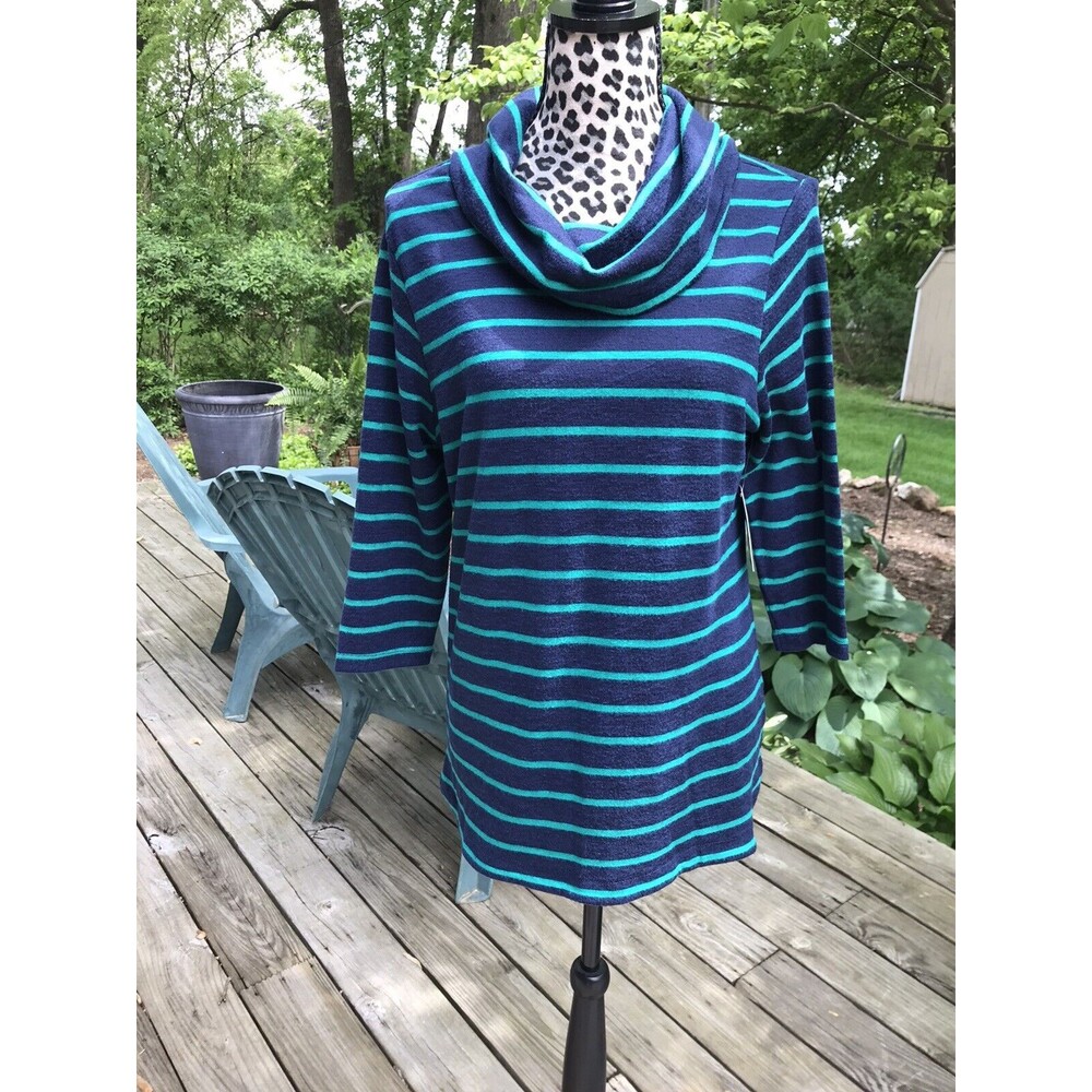 Womens Croft & Barrow Cowl Neck Tunic Top NWT $40 Blue Green Long Sleeve Sz PM